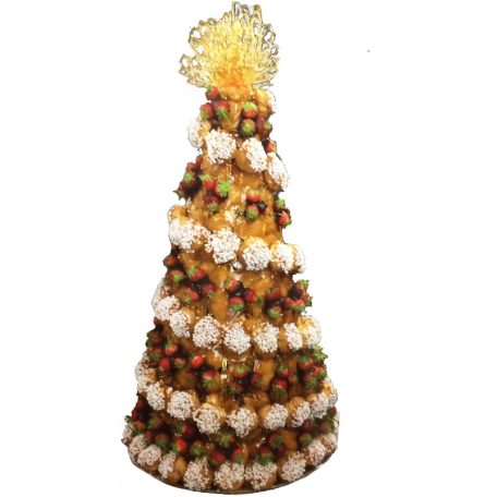 Adrianne Croquembouche with pearl sugar and chocolate dipped strawberries.